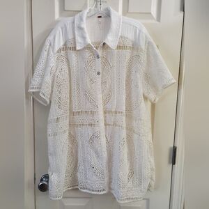 FP Movement by Free People White Lace Button-Down Shirt